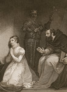 Feckenham på order av drottningen besöker Lady J. Gray i tornet, graverad av W. Bromley, illustration från David Humes 
